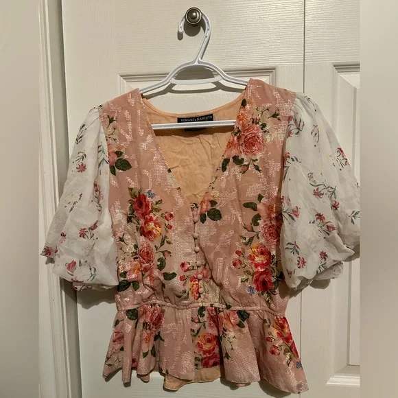 Anthropologie HEMANT & NANDITA FLORAL Romancecore Puff Sleeve BLOUSE - Picture 4 of 6